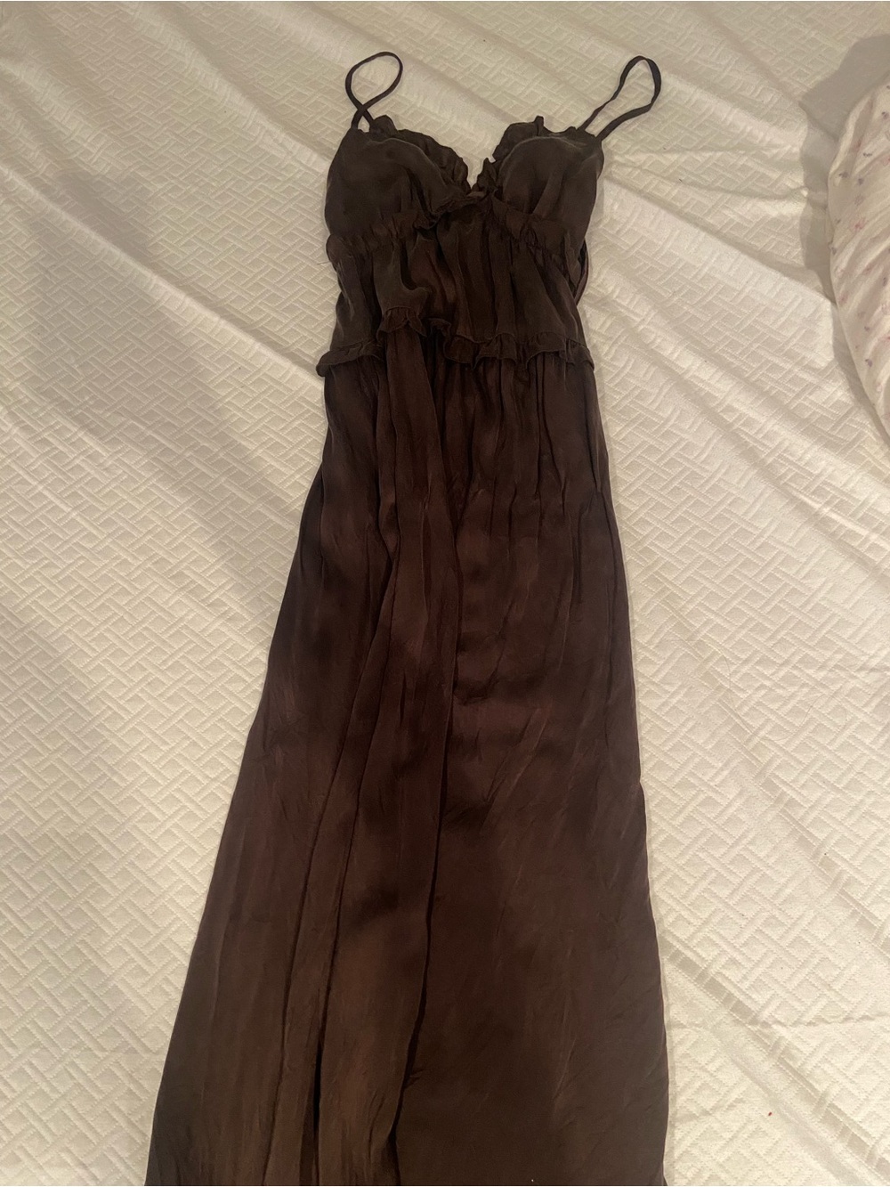 DISSH Silk Chocolate Brown Spaghetti-Strap Maxi Dress